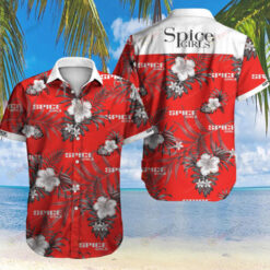 Spice Girls Floral And Leaves Pattern Curved Hawaiian Shirt In Red