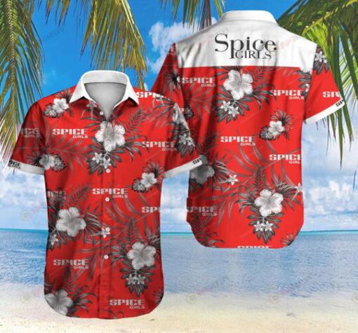 Spice Girls Floral And Leaves Pattern Curved Hawaiian Shirt In Red