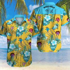 Spice Girls Floral And Leaves Pattern Curved Hawaiian Shirt In Yellow