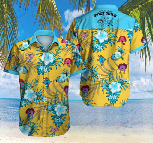 Spice Girls Floral And Leaves Pattern Curved Hawaiian Shirt In Yellow