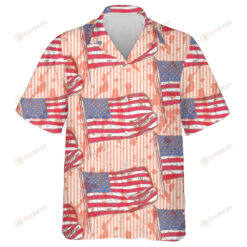 Splashed Watercolor Red Ink Sketch Flag Of USA Pattern Hawaiian Shirt