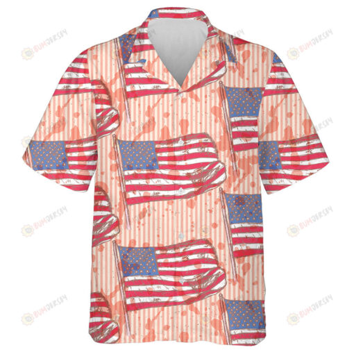 Splashed Watercolor Red Ink Sketch Flag Of USA Pattern Hawaiian Shirt