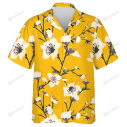 Spring Flowers White Floral Branches On Yellow Background Hawaiian Shirt