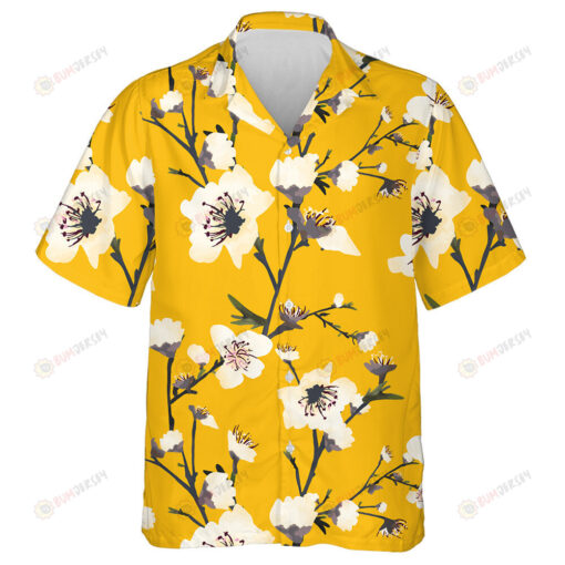 Spring Flowers White Floral Branches On Yellow Background Hawaiian Shirt