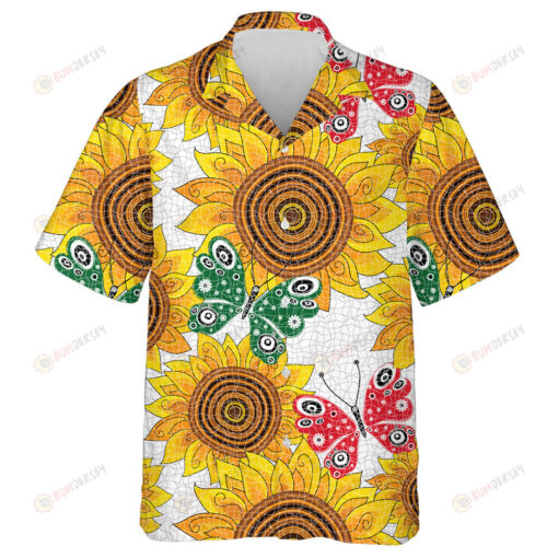Spring Pattern With Sunflowers And Red And Green Butterflies Hawaiian Shirt