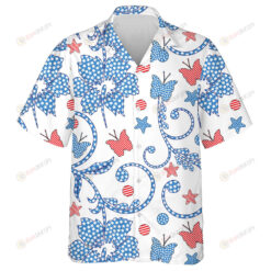 Spring Time Twisted Flowers And Butterfly At The American Flag Style Hawaiian Shirt
