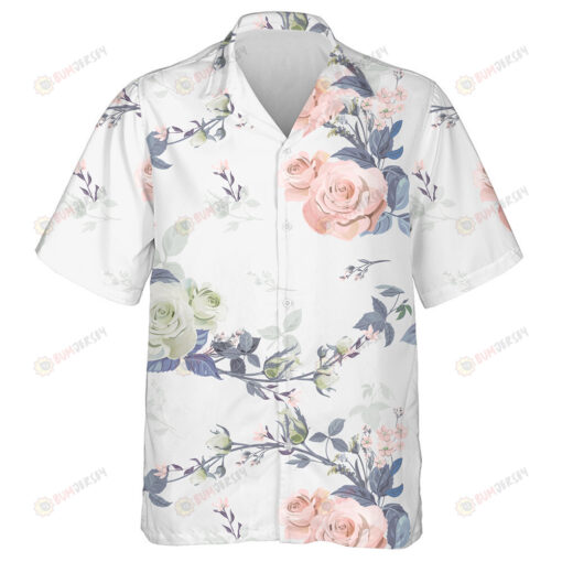 Square Pretty Light Green And Pink Rose Branch Art Design Hawaiian Shirt