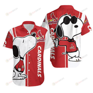 St Louis Cardinals Snoopy Art Pattern Curved Hawaiian Shirt In White & Red