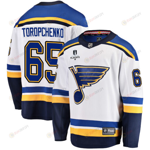 St. Louis Blues Alexei Toropchenko 65 Away 2022 Stanley Cup Playoffs Breakaway Men Jersey - White