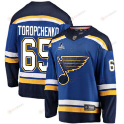 St. Louis Blues Alexei Toropchenko 65 Home 2022 Stanley Cup Playoffs Breakaway Men Jersey - Royal