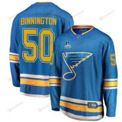 St. Louis Blues Jordan Binnington 50 Alternate 2022 Stanley Cup Playoffs Breakaway Men Jersey - Blue