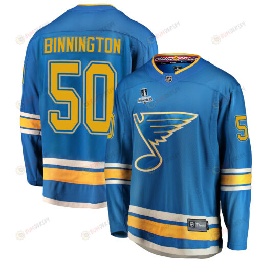 St. Louis Blues Jordan Binnington 50 Alternate 2022 Stanley Cup Playoffs Breakaway Men Jersey - Blue