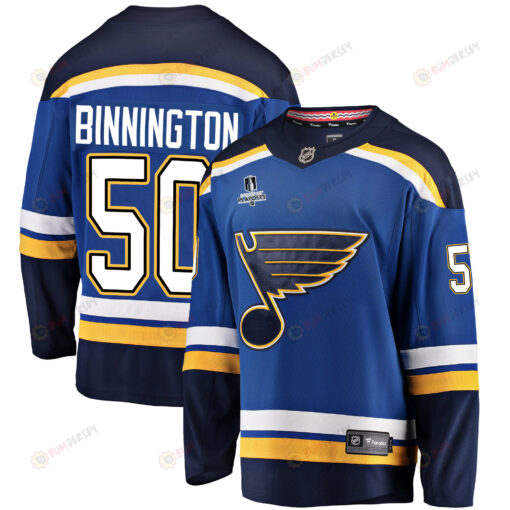 St. Louis Blues Jordan Binnington 50 Home 2022 Stanley Cup Playoffs Breakaway Men Jersey - Royal