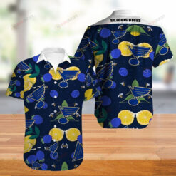 St. Louis Blues Musical Note Pattern Curved Hawaiian Shirt In Dark Blue