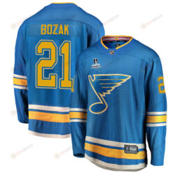 St. Louis Blues Tyler Bozak 21 Alternate 2022 Stanley Cup Playoffs Breakaway Men Jersey - Blue