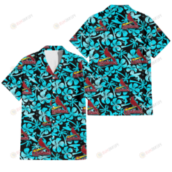 St. Louis Cardinals Blue Hibiscus Blue Coconut Tree Black Background 3D Hawaiian Shirt