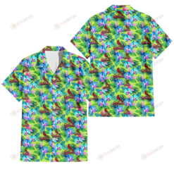 St. Louis Cardinals Blue Orchid Green Pink Leaf Green Background 3D Hawaiian Shirt