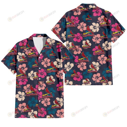 St. Louis Cardinals Colorful Hibiscus Black Background 3D Hawaiian Shirt