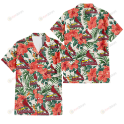 St. Louis Cardinals Coral Hibiscus Green Leaf Beige Background 3D Hawaiian Shirt