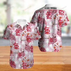 St. Louis Cardinals Floral & Bird Pattern Curved Hawaiian Shirt In Pink & White
