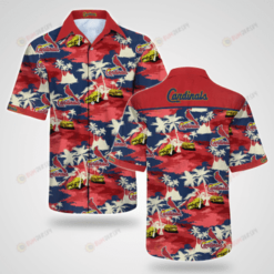 St. Louis Cardinals Leaf & Flower Pattern Curved Hawaiian Shirt In Red & Blue