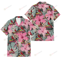 St. Louis Cardinals Light Pink Hibiscus Pale Green Leaf Black Background 3D Hawaiian Shirt