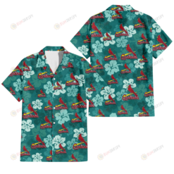 St. Louis Cardinals Light Sea Green Hibiscus Green Background 3D Hawaiian Shirt