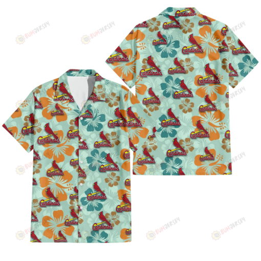 St. Louis Cardinals Orange Green Hibiscus Pale Green Background 3D Hawaiian Shirt