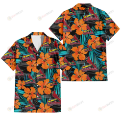 St. Louis Cardinals Orange Hibiscus Blue Gray Leaf Black Background 3D Hawaiian Shirt