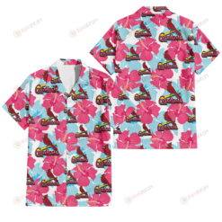 St. Louis Cardinals Pink Blue Hibiscus White Background 3D Hawaiian Shirt