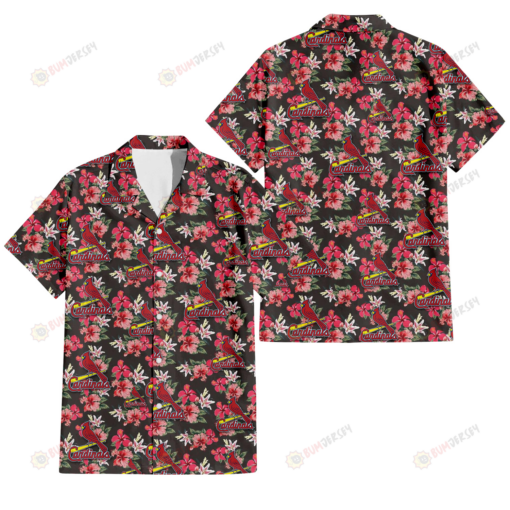 St. Louis Cardinals Pink Hibiscus Orchid Brown Background 3D Hawaiian Shirt