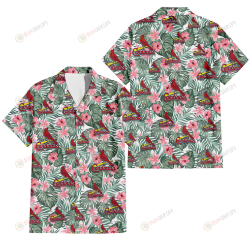 St. Louis Cardinals Pink Hibiscus Porcelain Flower Tropical Leaf White Background 3D Hawaiian Shirt