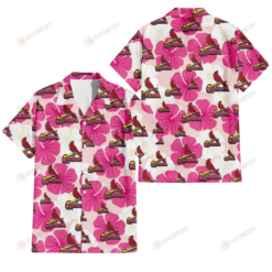 St. Louis Cardinals Pink White Hibiscus Misty Rose Background 3D Hawaiian Shirt