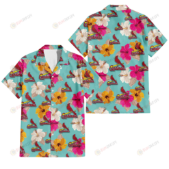 St. Louis Cardinals Pink Yellow White Hibiscus Turquoise Background 3D Hawaiian Shirt