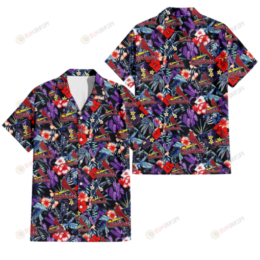 St. Louis Cardinals Red Hibiscus Caro Black Background 3D Hawaiian Shirt