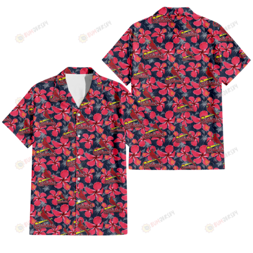 St. Louis Cardinals Red Hibiscus Dark Gray Background 3D Hawaiian Shirt