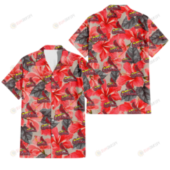 St. Louis Cardinals Red Hibiscus Gray Leaf Beige Background 3D Hawaiian Shirt