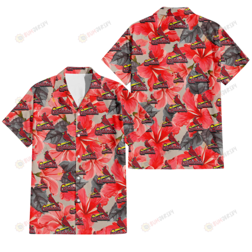 St. Louis Cardinals Red Hibiscus Gray Leaf Gainsboro Background 3D Hawaiian Shirt