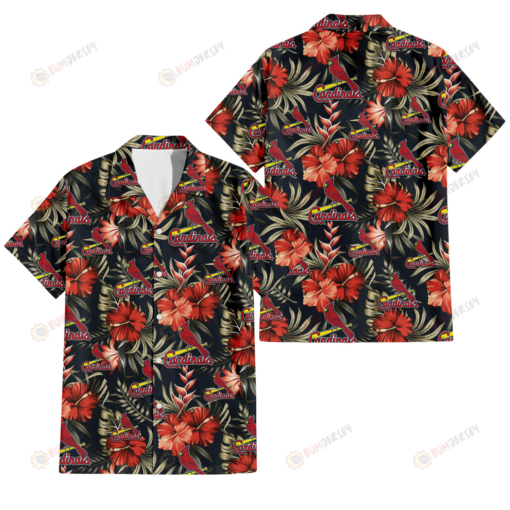 St. Louis Cardinals Red Hibiscus Green Leaf Dark Background 3D Hawaiian Shirt