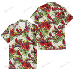 St. Louis Cardinals Red Hibiscus Green Tropical Leaf Cream Background 3D Hawaiian Shirt