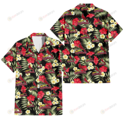 St. Louis Cardinals Red Hibiscus Yellow Porcelain Flower Black Background 3D Hawaiian Shirt