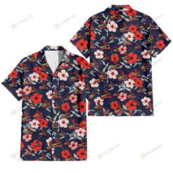 St. Louis Cardinals Red Pink White Hibiscus Black Background 3D Hawaiian Shirt