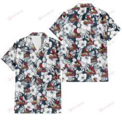 St. Louis Cardinals Sketch Hibiscus Leaf Dark Gray Background 3D Hawaiian Shirt