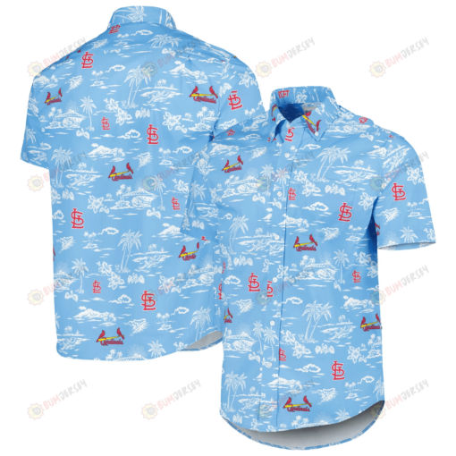 St. Louis Cardinals Team Logo Pattern Hawaiian Shirt - Light Blue