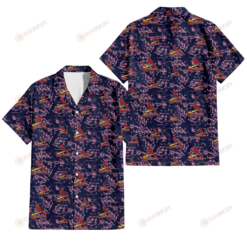 St. Louis Cardinals Thistle Sketch Hibiscus Dark Slate Blue Background 3D Hawaiian Shirt