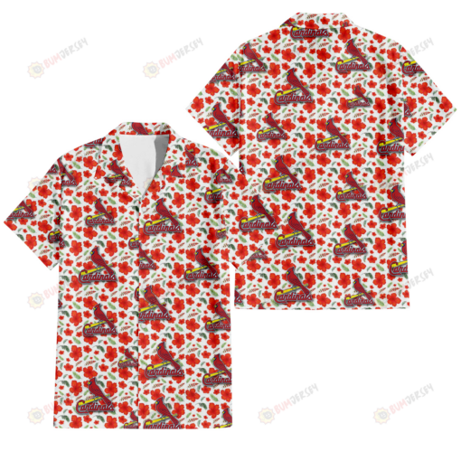St. Louis Cardinals Tiny Red Hibiscus Green Leaf White Cube Background 3D Hawaiian Shirt
