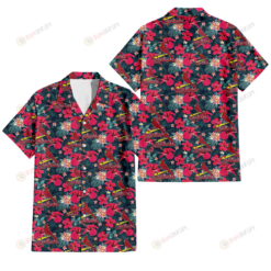 St. Louis Cardinals Tiny Red Hibiscus White Porcelain Flower Black Background 3D Hawaiian Shirt