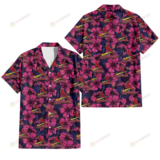 St. Louis Cardinals Violet Red Blue Leaf Black Background 3D Hawaiian Shirt