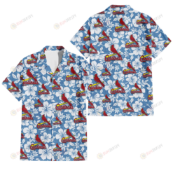 St. Louis Cardinals White Hibiscus Light Blue Texture Background 3D Hawaiian Shirt