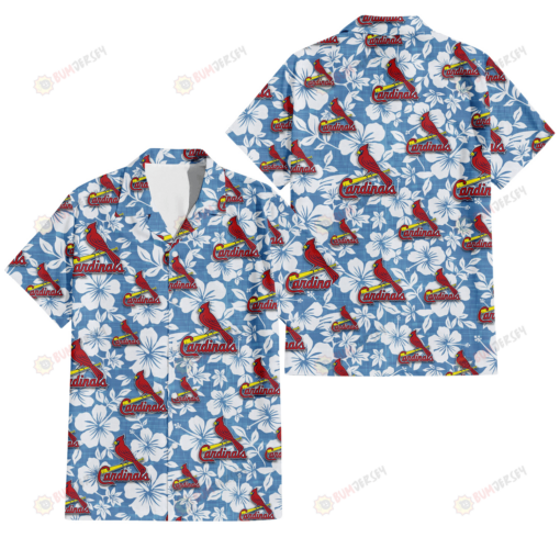 St. Louis Cardinals White Hibiscus Light Blue Texture Background 3D Hawaiian Shirt